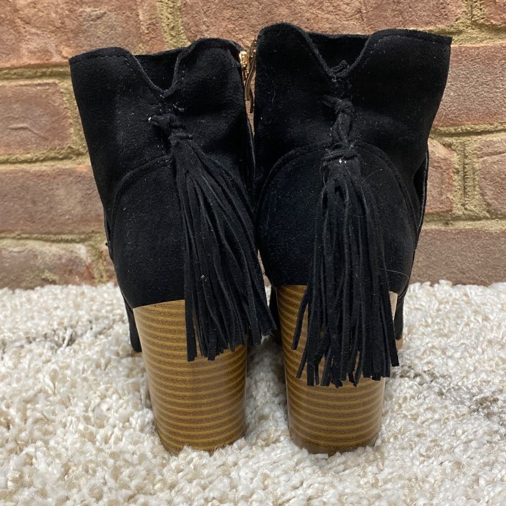 A Rider Girl Black Suede Tassel Booties Size 6.5 NWOT - Picture 3 of 9
